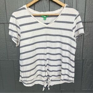 Dip White and Navy Striped Tie Front Women's Top